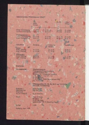 Semestertermine Wintersemester 1996/97