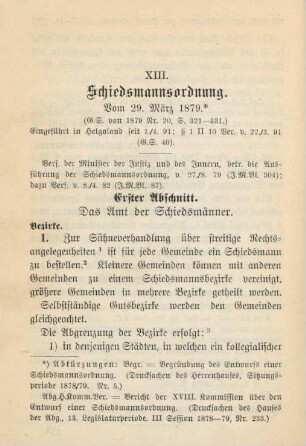 XIII. Schiedsmannsordnung. Vom 29. März 1879