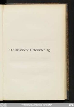 Die mosaische Ueberlieferung.