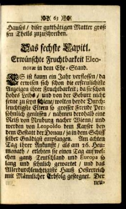 Das sechste Capitl. Erwünschte Fruchtbarkeit Eleonorae in dem Ehe-Stand
