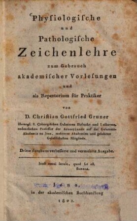 Physiologische und pathologische Zeichenlehre : zum Gebrauch akademischer Vorlesungen und als Repetitorium für Praktiker