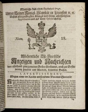Num. 18. Montags den 18ten Decembris 1747.