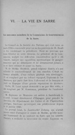 VI. La vie en Sarre