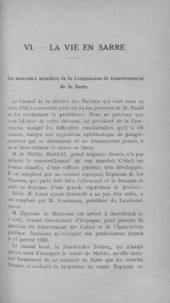 VI. La vie en Sarre