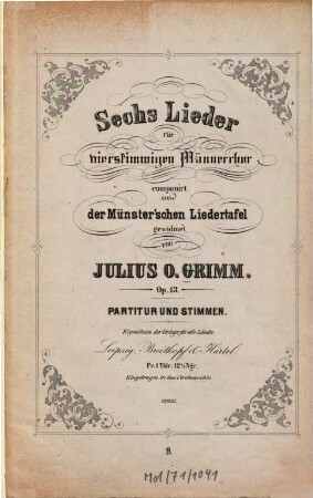 Sechs Lieder : für 4stg. Männerchor ; op. 13