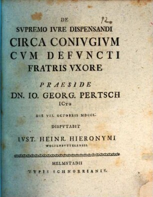 De svpremo ivre dispensandi circa conivgivm cvm defvncti fratris vxore