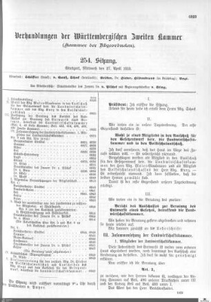 254. Sitzung, Stuttgart, 27.4.1910