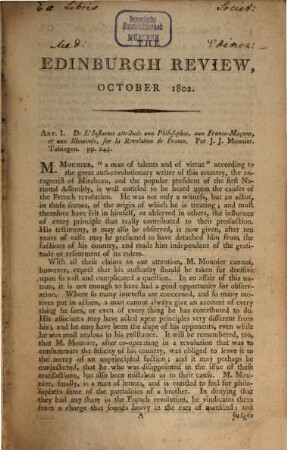 The Edinburgh review, or critical journal, 1. 1803