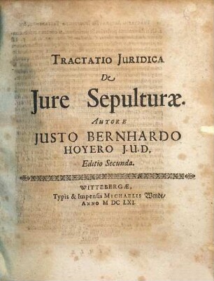 Tractatio Juridica De Jure Sepulturae