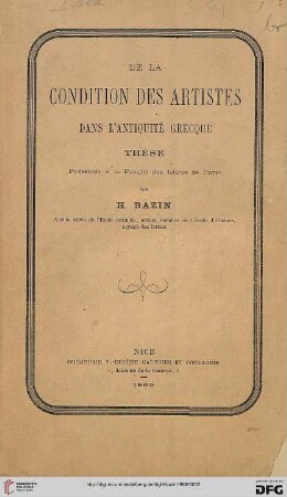 De la condition des artistes dans l'antiquité grecque