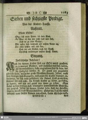 Sieben und sechzigste Predigt. Von der Kinder-Tauffe