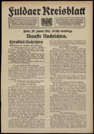 Erste Ausgabe vom Mittwoch, den 20. Januar 1915.