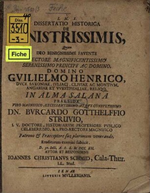 Dissertatio historica de ministrissimis