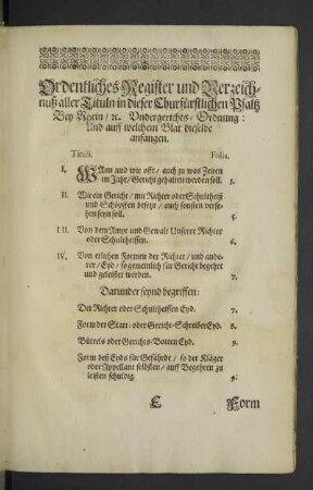 Ordentliches Register und Verzeichnuß aller Tituln...