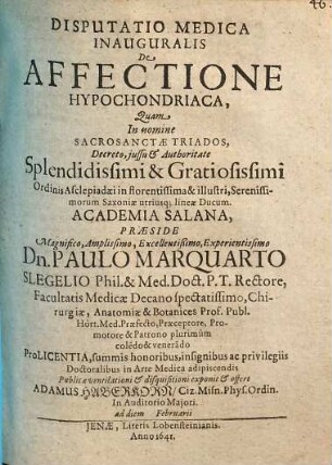 Disputatio Medica Inauguralis De Affectione Hypochondriaca