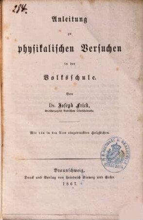 Anleitung zu physikalischen Versuchen in der Volksschule