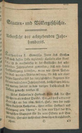 Staaten- und Völkergeschichte. Uebersicht des achtzehenden Jahrhunderts
