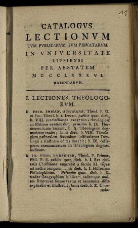 1786: Catalogus Lectionum Et Publicarum Et Privatorum In Universitate Lipsiensi ... Habendarum