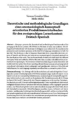 Theoretische und methodologische Grundlagen eines onomasiologisch-konzeptuell orientierten Produktionswörterbuches für den zweisprachigen Lernerkontext: Deutsch-Spanisch