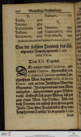 Das XII. Capitel: Von der sechsten Provintz des Königreichs Neapels / genandt Calabria Vltra