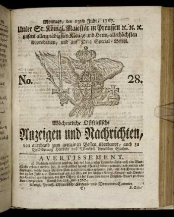No. 28. Montags, den 13ten Julii, 1767.