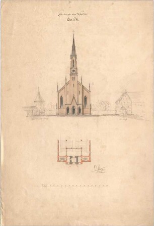 Voit, August von; Weißenhorn; Pfarrkirche - Grundriss, Ansicht