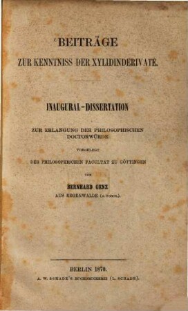Beiträge zur Kenntniss der Xylidinderivate