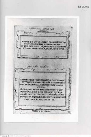 Monumenta clarorum doctrina praecipuè ..., Tafel 33: Grabplatten des Manlius T.S. Boethius und des Giovanni Pico della Mirandola in Florenz, San Marco