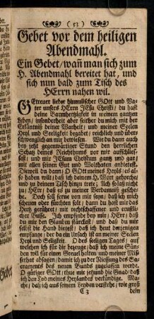 53-60, Gebet vor dem heiligen Abendmahl. Ein ander Gebet vor dem Heiligen Abendmahl. Erste Dancksagung nach dem heiligen Abendmahl. Die Andere Dancksagung nach dem H. Abendmahl.