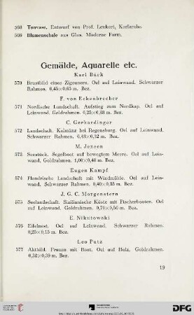 Gemälde, Aquarelle (Nr. 570-607)