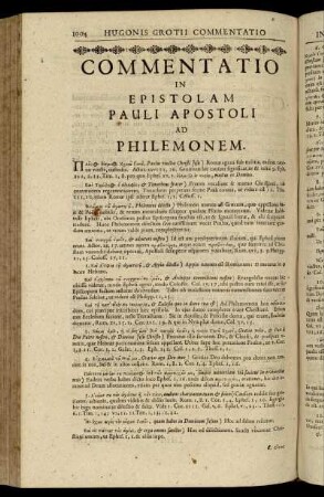 Commentatio In Epistolam Pauli Apostoli Ad Philemonem