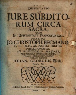 Dissertatio de iure subditorum circa sacra