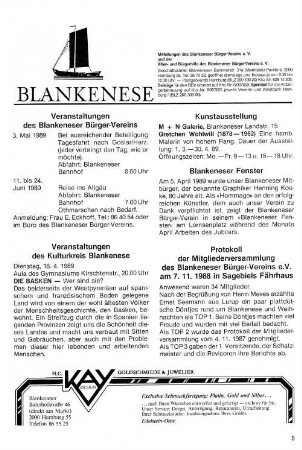 Protokoll der Mitgliederversammlung des Blankeneser Bürger-Vereins e.V. am 7.11.1988 in Sagebiels Fährhaus