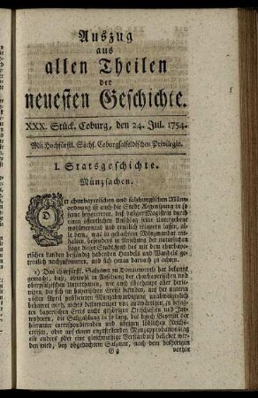 XXX. Stück. Coburg, den 24. Jul. 1754.