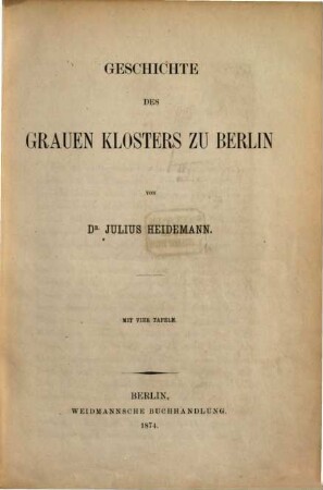 Geschichte des Grauen Klosters zu Berlin