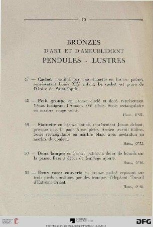 Bronzes d’art et d’ameublement Pendules – Lustres (Nr. 47-59)