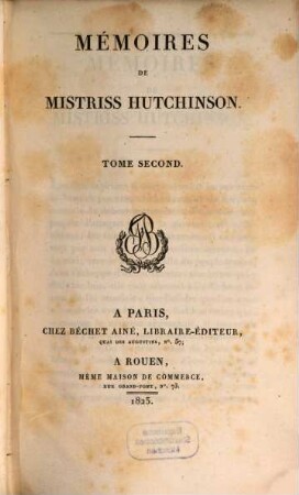 Mémoires de Mistriss Hutchinson. 2
