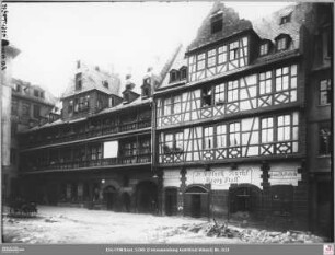 Kruggasse 1, 3 und (angeschnitten) 5 (südlicher Teil Hof Rebstock, später Braubachstraße 19 und 21) vor dem Durchbruch der Braubachstraße