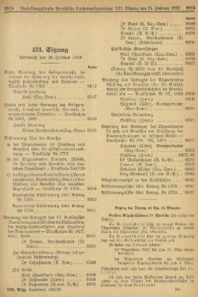 121. Sitzung. Mittwoch den 25. Februar 1920
