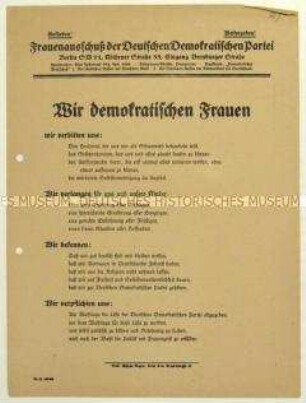 Flugblatt des Frauenausschusses der Deutschen Demokratischen Partei zur Wahl der Nationalversammlung