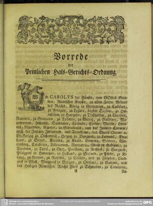 Vorrede der Peinlichen Hals-Gerichts-Ordnung
