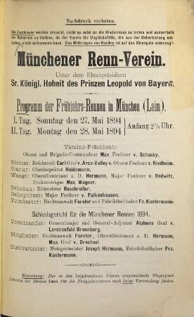 Programm für die Rennen am .... 1894, Frü.