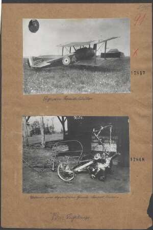 Überreste eines abgeschossenen französischen "Nieuport"-Einsitzers