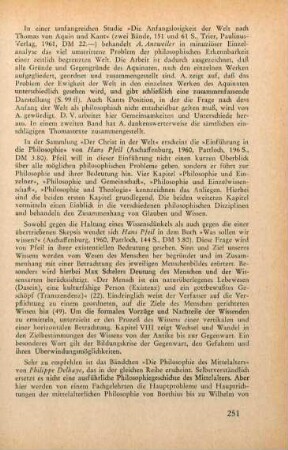 251 [Rezension] Antweiler, Anton, Die Anfangslosigkeit der Welt nach Thomas von Aquin und Kant