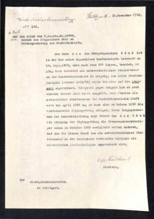 Gesuch des Präparators Böck um Weitergewährung der Kinderbeihilfe