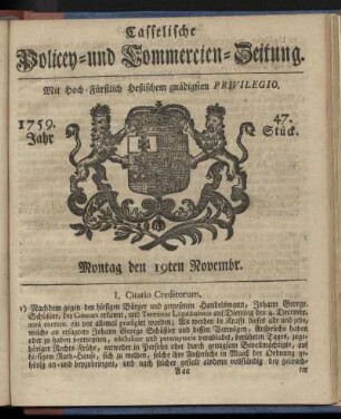 47. Stueck, Montag den 19ten Novembr. 1759