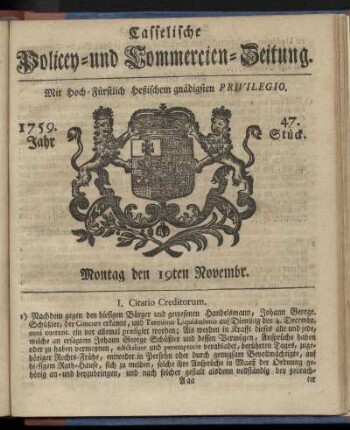 47. Stueck, Montag den 19ten Novembr. 1759