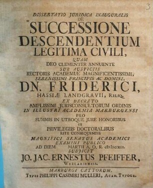 Dissertatio iuridica inauguralis de successione descendentium legitima civili