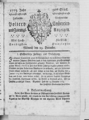 52tes Stück, Ausgabe vom 29. December 1773