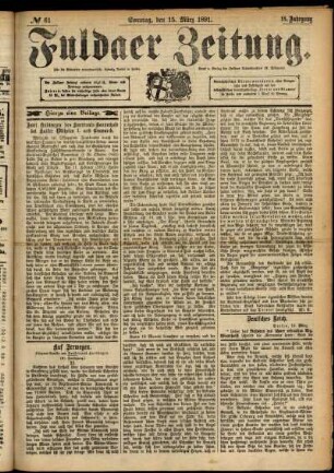 Erste Ausgabe vom Sonntag, den 15. März 1891.
